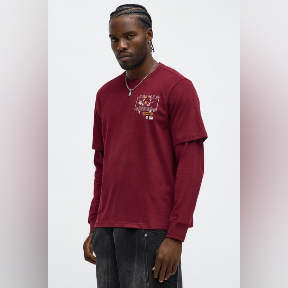Saints Sinners Twofer Tee - Burgundy